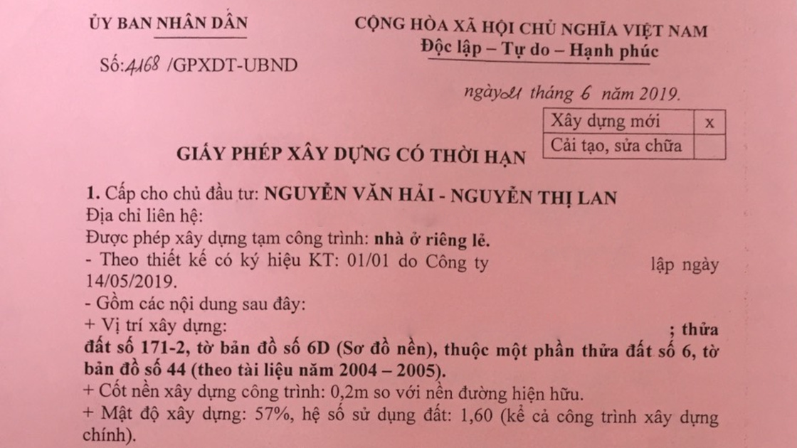 Giấy phép xây dựng có thời hạn